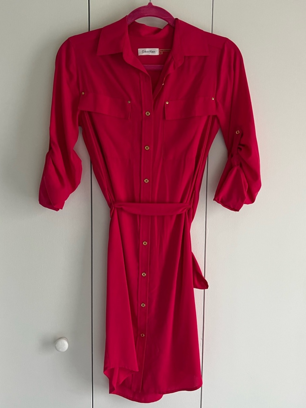 Calvin Klein Raspberry Pink Shirt Dress with Belt